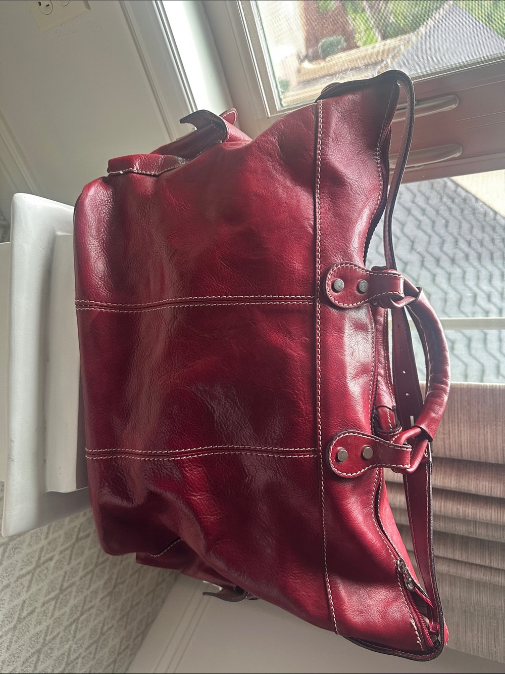 Floto Italian Red Leather Weekend Bag